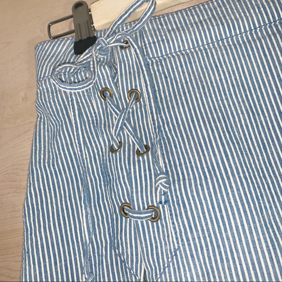 Free People | Railroad Striped Lace Up Mini Skirt - Picture 3 of 5